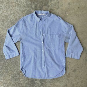 Zara blue & white boxy button down with pocket. Size M